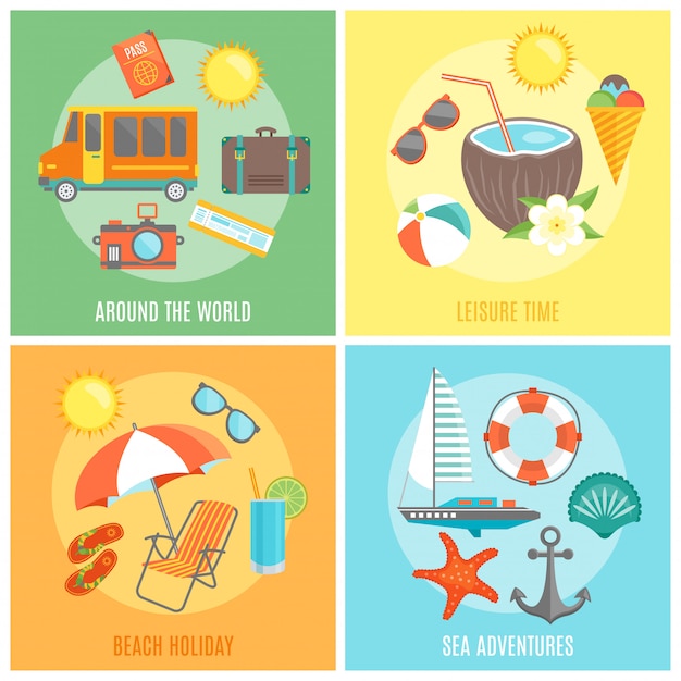 Free vector summer isolated elements set