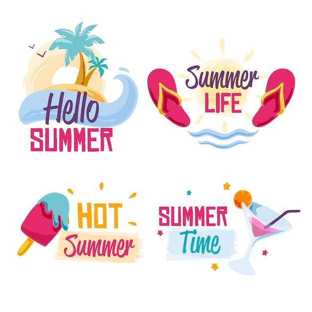 Summer labels with ice cream and beach