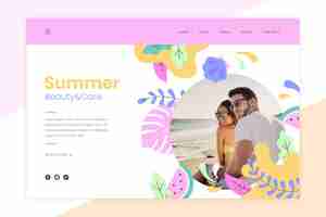 無料ベクター 写真付きの夏のランディングページテンプレート