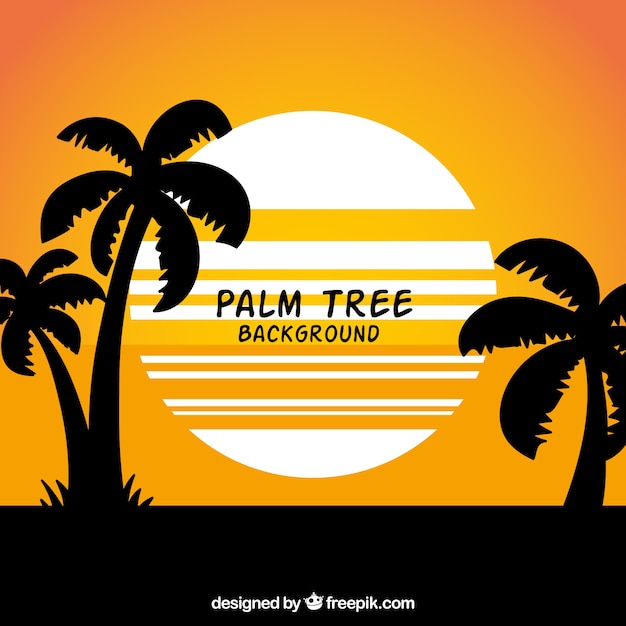 Бесплатное векторное изображение Летний пейзаж фон с силуэтами пальм