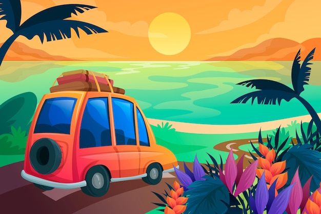 Free vector summer landscape background for zoom design