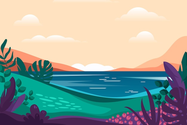 Free vector summer landscape background for zoom