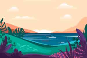 Free vector summer landscape background for zoom