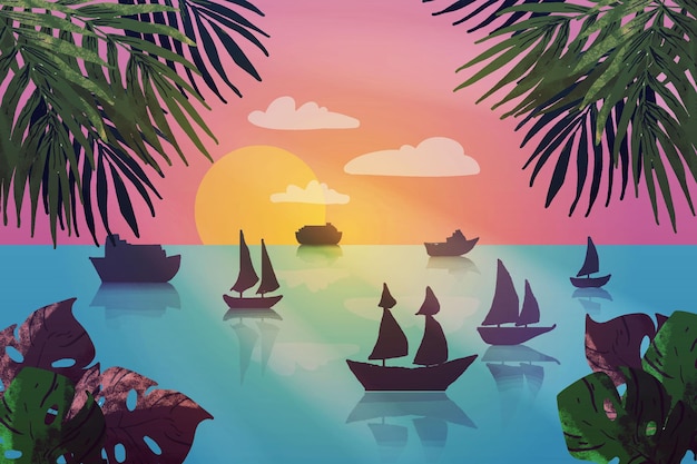 Free vector summer landscape - background for zoom