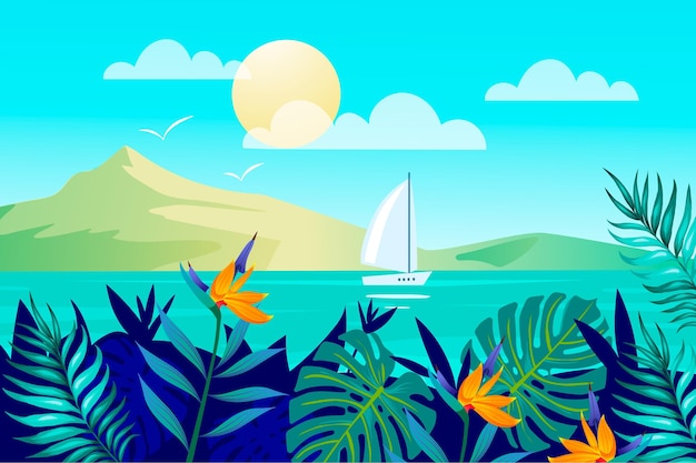 Free vector summer landscape background for zoom