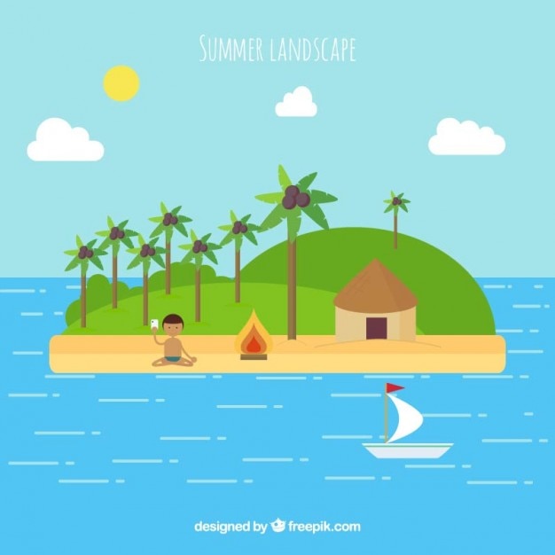 Free vector summer landscape of island in flat design