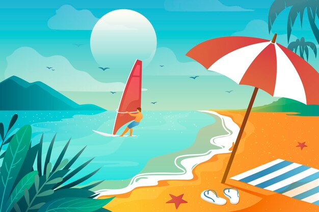 ズームのための夏の風景の壁紙 無料のベクター