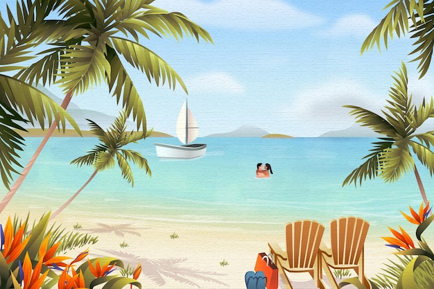 Summer Landscape Wallpaper for Zoom – Vector Templates