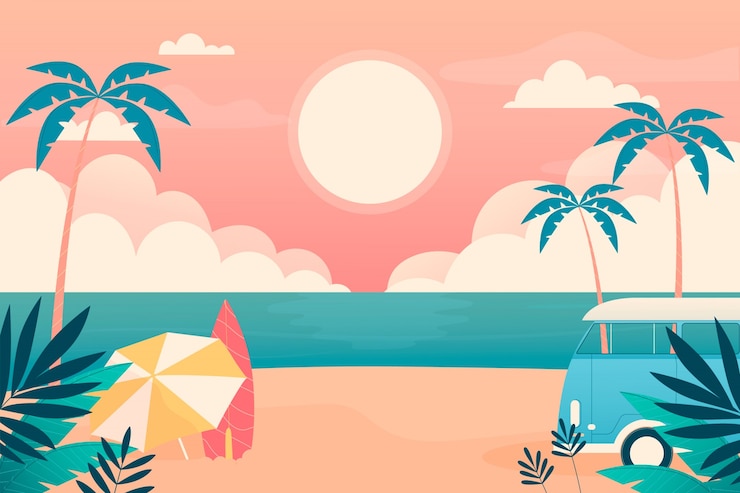 無料Vector ズームのための夏の風景の壁紙