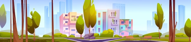 Free vector summer landscape with city park and eco houses