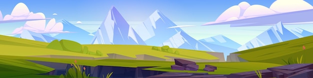 Free vector summer landscape with green meadows and mountains