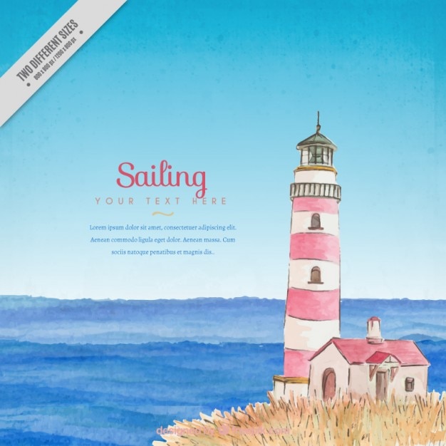 Free vector summer landscape with a hand drawn lighthouse background