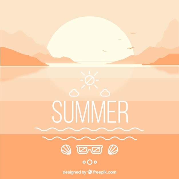 Vettore gratuito paesaggio di estate con tramonto