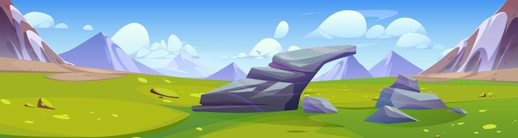 Free Vector summer landscape with valley stones and mountains