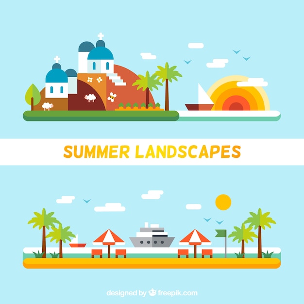 Summer landscapes in flat design 