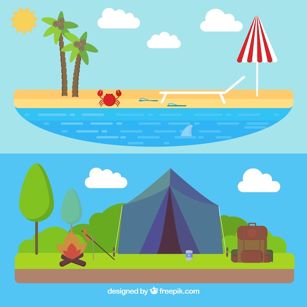 Summer landscapes in flat design 