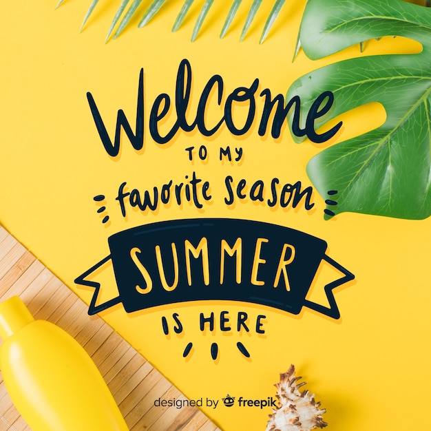 Free vector summer lettering background with photo