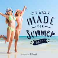 Free vector summer lettering background with photo