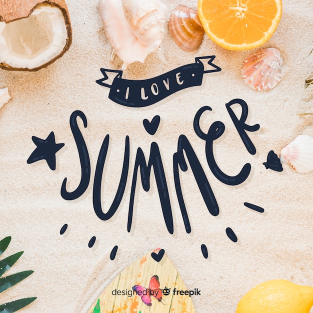 Free vector summer lettering background with photo