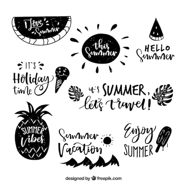 Free vector summer lettering concept with badges