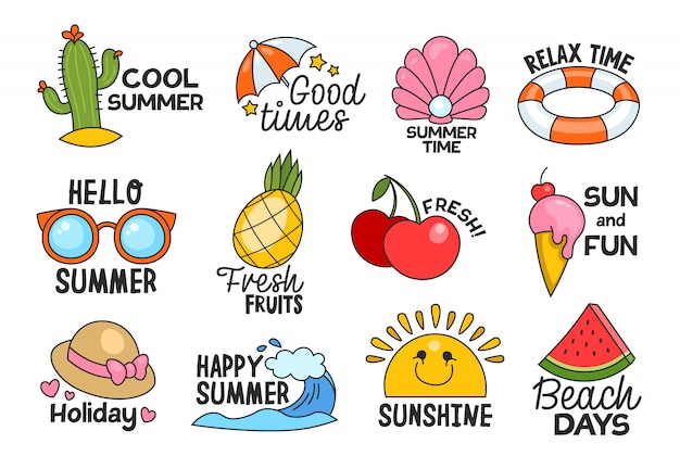 Free vector summer lettering flat labels set