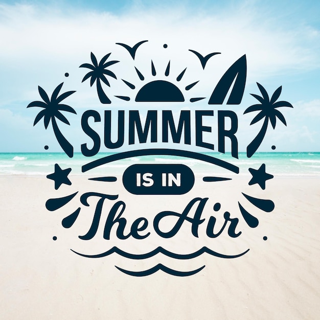 Free vector summer lettering with beach and ocean