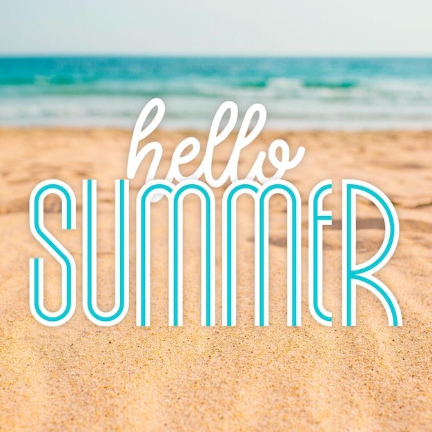 Free vector summer lettering with beach photo