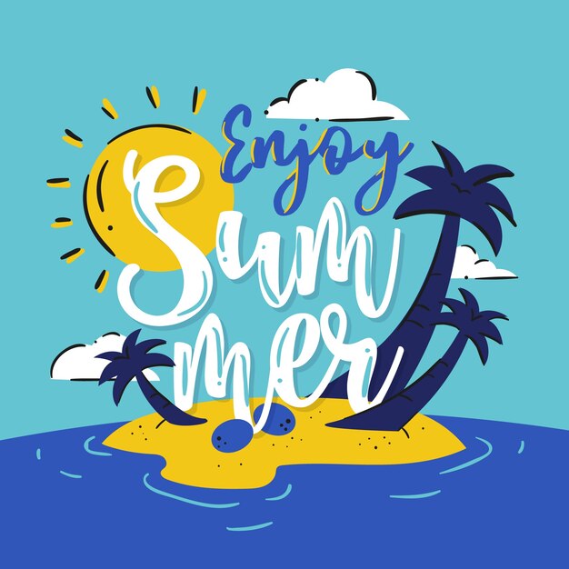 Summer lettering with illustration