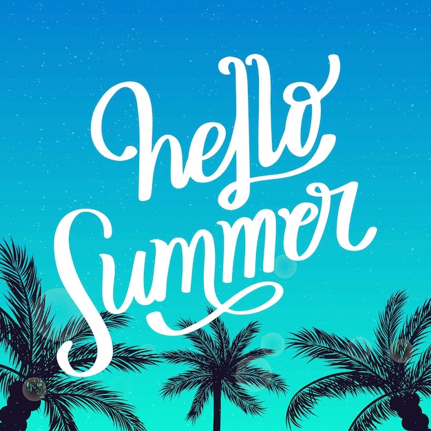 Free vector summer lettering with palm trees