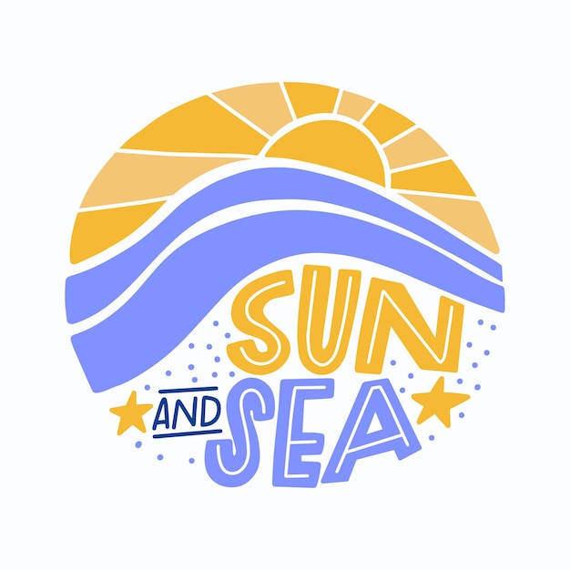 Free vector summer lettering with sun and sea