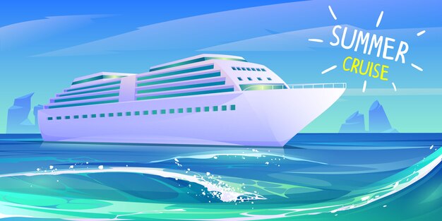 クルーズ船のデッキのイラストの日の出日の出海海の風景を見る プレミアムベクター
