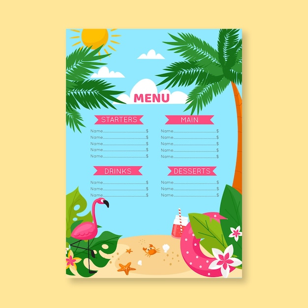 Free vector summer menu template