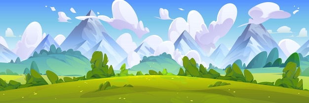 Free vector summer natural landscape with meadow mountains