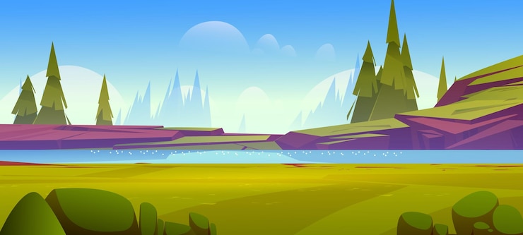 Free Vector summer nature landscape scenery valley with lake