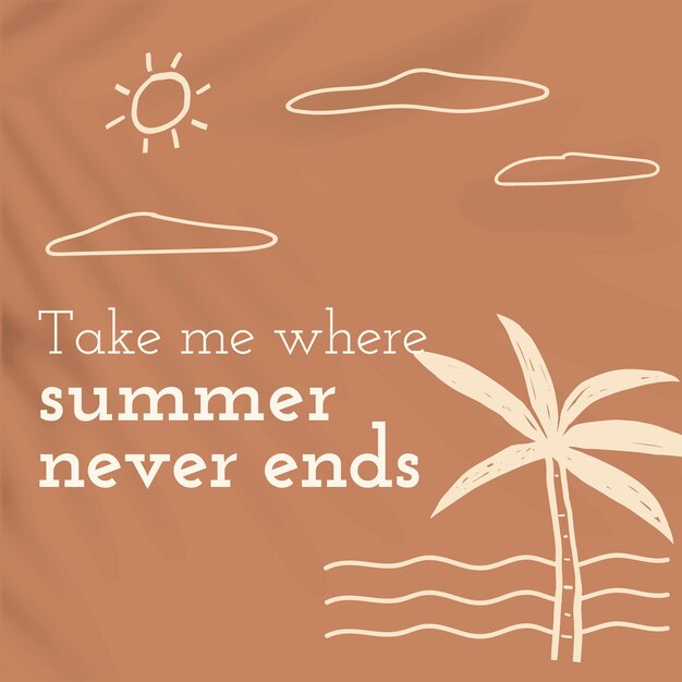 Summer never ends template vector vacation theme editable social media post