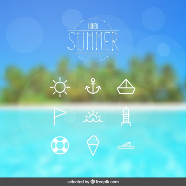 Free vector summer outlined icons collection