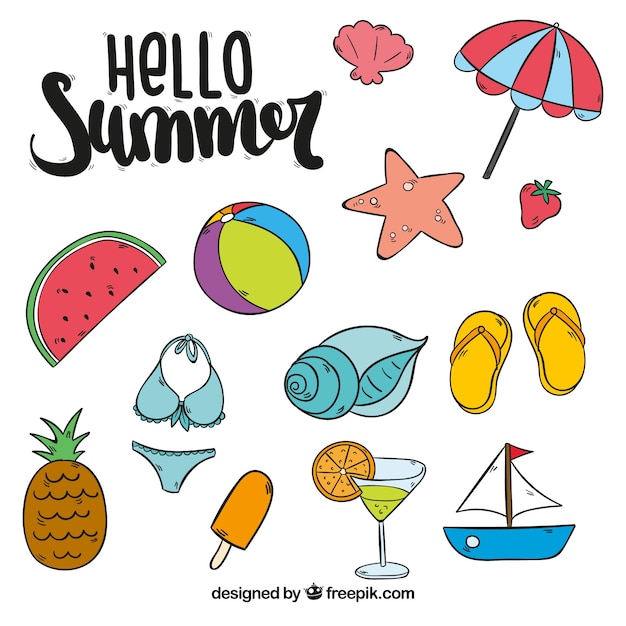 Summer pack of hand-drawn decorative elements