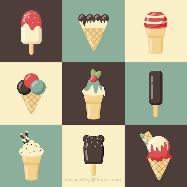 Бесплатное векторное изображение Летняя упаковка конусов и мороженого мороженого