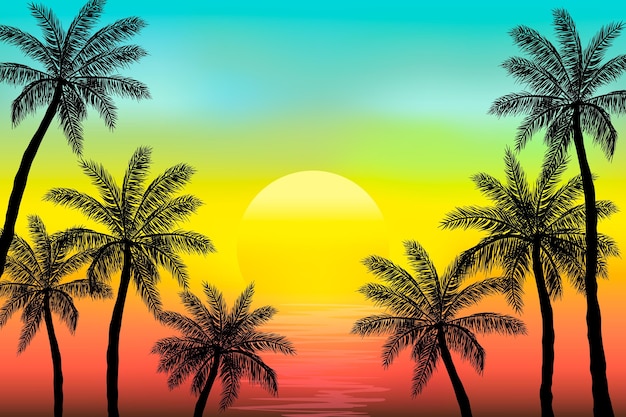 Summer palm silhouettes background
