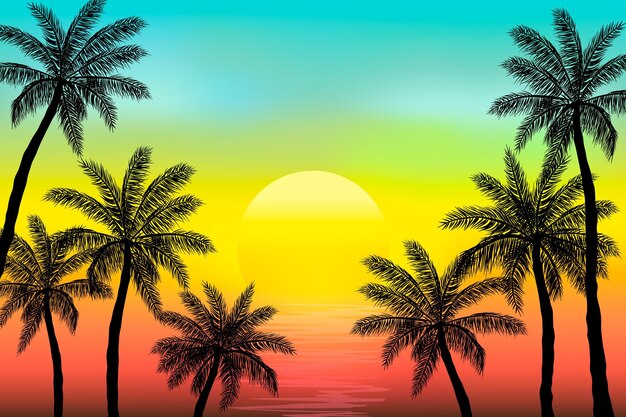 Summer palm silhouettes background