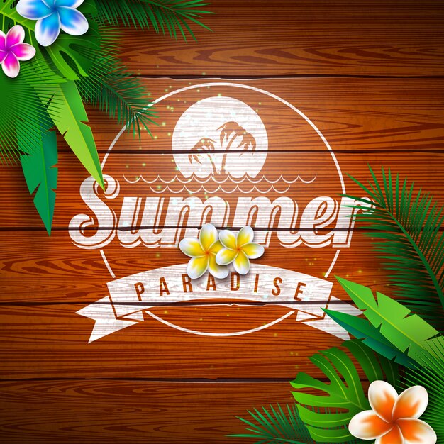 花と熱帯植物の夏の楽園ホリデーデザイン
