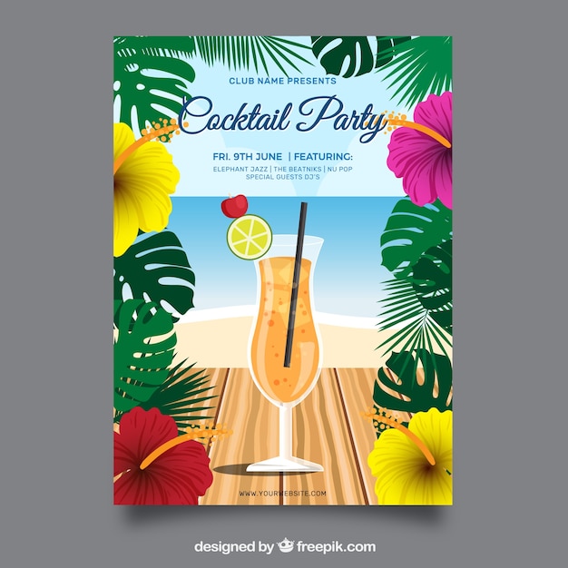 Free vector summer party brochure with cocktail