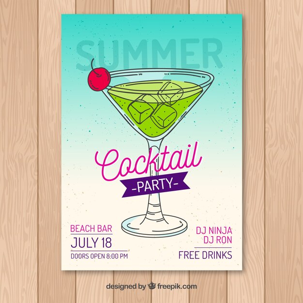 Summer party brochure with hand drawn cocktail