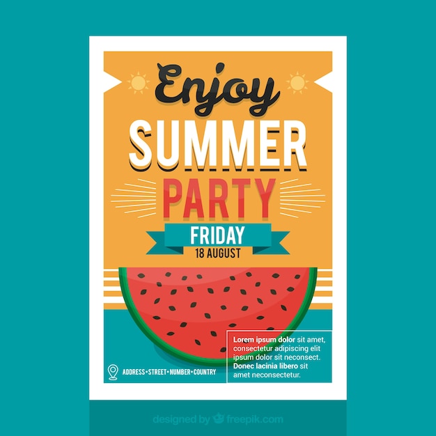 Free vector summer party brochure with watermelon