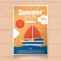 Free vector summer party card with boat