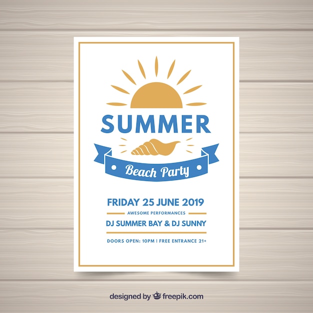 Free vector summer party flyer to celebrate season