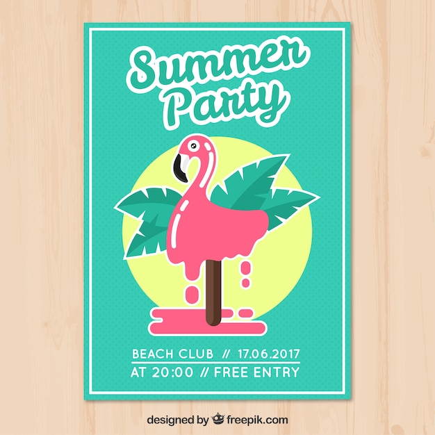 Summer party flyer of flamingo ice-cream