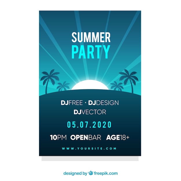 Summer party flyer in flat style