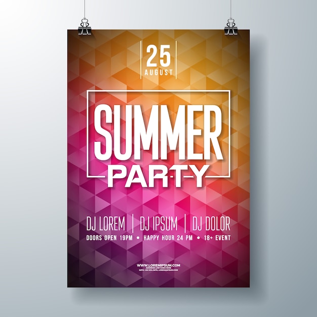 Free vector summer  party flyer or poster template design with typography and modern style