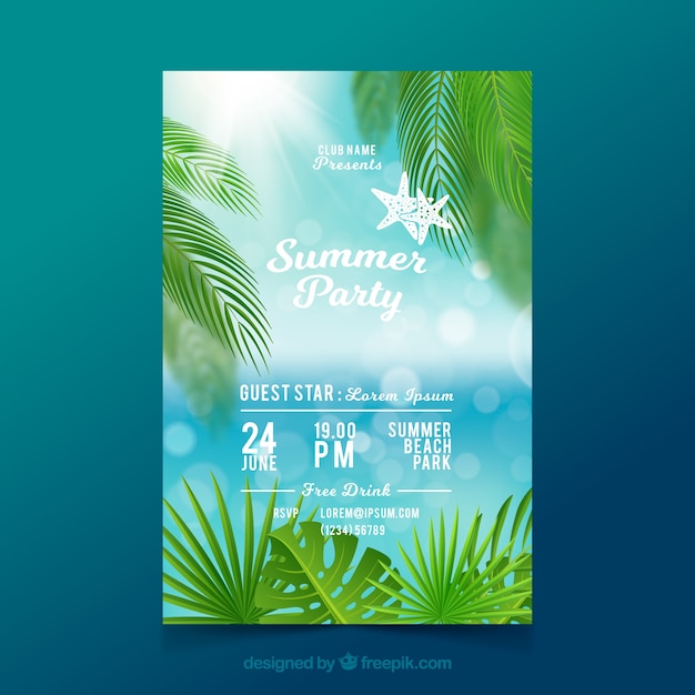 Summer party flyer in realistic style